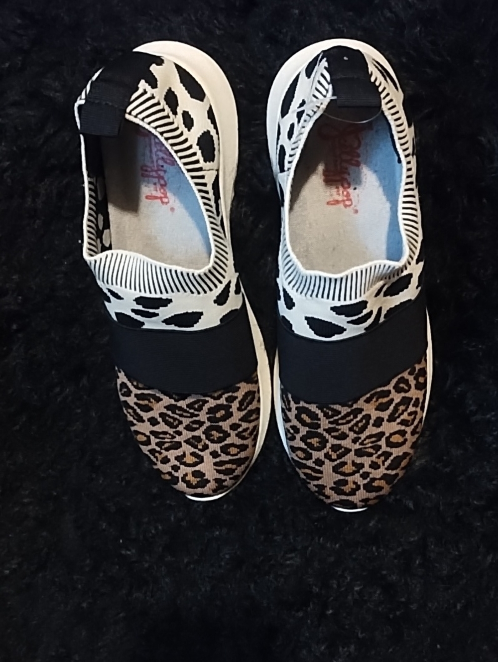 Jellypop Slip-On Mixed Animal Print Sneakers - Black, White & Brown VGC Size 8.5